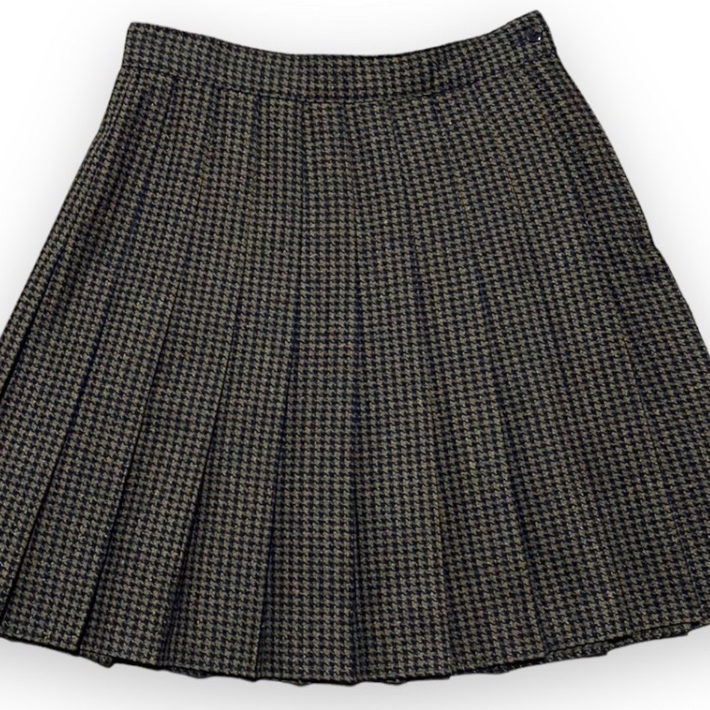 Pleated Wool Blend Houndstooth Mini Skirt size 11 by 35th & 10th Vintage